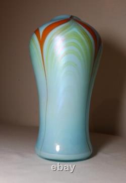Vintage hand blown baby blue pulled feather signed Williams studio glass vase