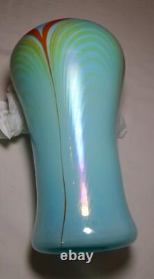 Vintage hand blown baby blue pulled feather signed Williams studio glass vase