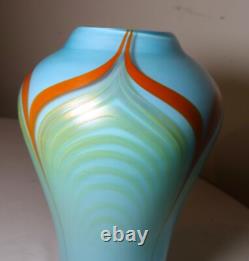 Vintage hand blown baby blue pulled feather signed Williams studio glass vase