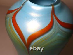 Vintage hand blown baby blue pulled feather signed Williams studio glass vase