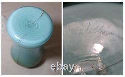 Vintage hand blown baby blue pulled feather signed Williams studio glass vase