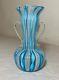 Vintage hand blown blue white gold Murano Italian latticino studio glass vase