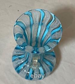 Vintage hand blown blue white gold Murano Italian latticino studio glass vase