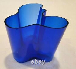 Vintage iittala Finland Alvar Aalto Signed Cobalt Blue Savoy 6 Glass Vase