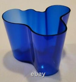 Vintage iittala Finland Alvar Aalto Signed Cobalt Blue Savoy 6 Glass Vase