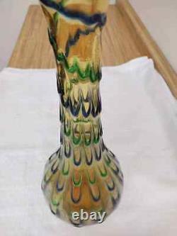 Vintage large Italian glass vase Honey colored, green and blue raised design