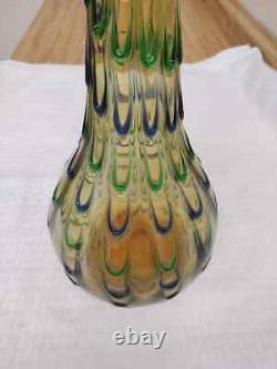 Vintage large Italian glass vase Honey colored, green and blue raised design