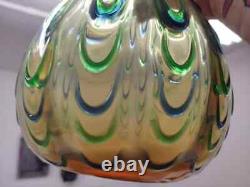 Vintage large Italian glass vase Honey colored, green and blue raised design