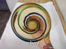 Vintage large Italian glass vase Honey colored, green and blue raised design