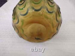 Vintage large Italian glass vase Honey colored, green and blue raised design