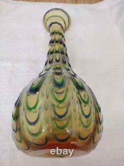 Vintage large Italian glass vase Honey colored, green and blue raised design