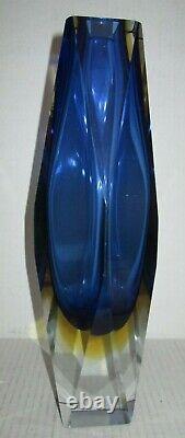 Vintage modern amazing blue glass vase size 12 x 3.5 WOW rare AMAZING