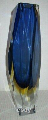 Vintage modern amazing blue glass vase size 12 x 3.5 WOW rare AMAZING perfect