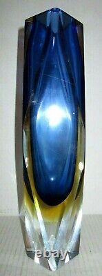 Vintage modern amazing blue glass vase size 12 x 3.5 WOW rare AMAZING perfect
