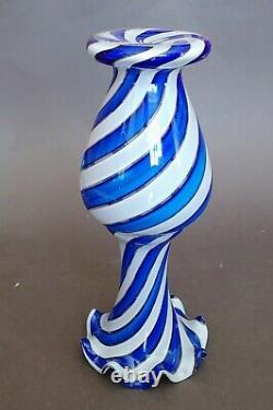 Vntg STUNNING Art Glass Murano MCM Italian Blue Striped 12Tall Vase Hand Blown
