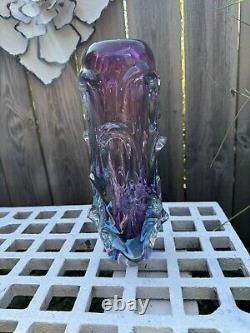 Vtg 1960 Cash Art Glass Vase By Jan Beranek For Skrdlovice. Lavender And Blues