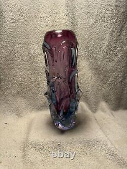 Vtg 1960 Cash Art Glass Vase By Jan Beranek For Skrdlovice. Lavender And Blues