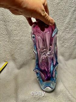 Vtg 1960 Cash Art Glass Vase By Jan Beranek For Skrdlovice. Lavender And Blues