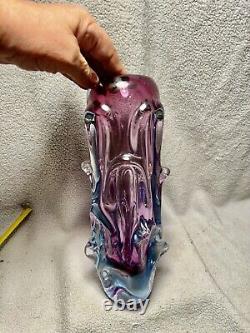 Vtg 1960 Cash Art Glass Vase By Jan Beranek For Skrdlovice. Lavender And Blues