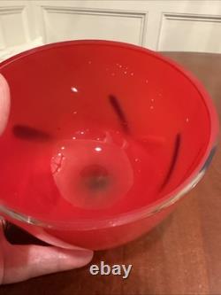 Vtg 1980s Modern Yellow Blue Black & Red Hand Blown Art Glass Vase Artist Signed