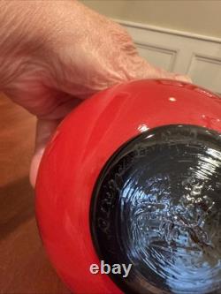 Vtg 1980s Modern Yellow Blue Black & Red Hand Blown Art Glass Vase Artist Signed