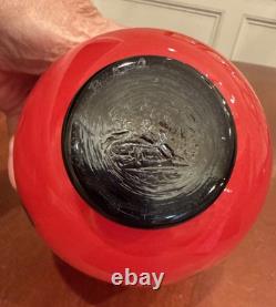 Vtg 1980s Modern Yellow Blue Black & Red Hand Blown Art Glass Vase Artist Signed