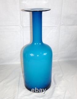 Vtg 90s West Elm Holmegaard Style Cased Glass Vase Gulvvase BRIGHT Turquoise 15