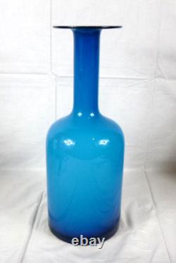 Vtg 90s West Elm Holmegaard Style Cased Glass Vase Gulvvase BRIGHT Turquoise 15