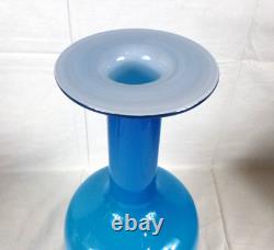 Vtg 90s West Elm Holmegaard Style Cased Glass Vase Gulvvase BRIGHT Turquoise 15