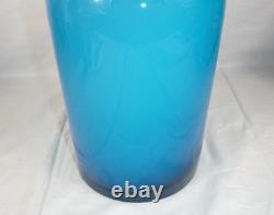 Vtg 90s West Elm Holmegaard Style Cased Glass Vase Gulvvase BRIGHT Turquoise 15
