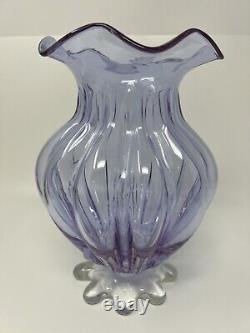 Vtg Alexandrite Neodymium Art Glass Vase Color Changing Footed Purple Blue 9.5