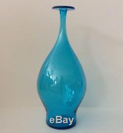 Vtg BLENKO Glass Tall Blue Bottle Vase Joel Myers 6422 Flat Round Rim USA Made
