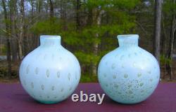 Vtg Barbini Murano Blue Gold Bullicante Glass Small Vases Pair