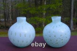 Vtg Barbini Murano Blue Gold Bullicante Glass Small Vases Pair