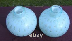 Vtg Barbini Murano Blue Gold Bullicante Glass Small Vases Pair