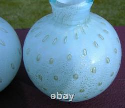 Vtg Barbini Murano Blue Gold Bullicante Glass Small Vases Pair