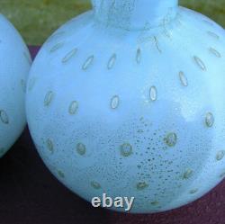 Vtg Barbini Murano Blue Gold Bullicante Glass Small Vases Pair
