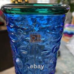 Vtg Blenko Blue Vase with Green bottom Large 15 Inches Plus