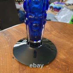Vtg Blenko Blue Vase with Green bottom Large 15 Inches Plus