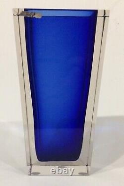 Vtg Blue Clear Glass Vase Severin Brorby Signed Hadeland 7015 S. B. 8 5/8 Tall