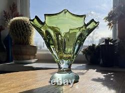 Vtg Bohemian Art Glass Vase Thick Blue Czechoslovakia Hospodka sommerso vase