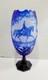 Vtg Bohemian Cobalt Blue Cut To Clear Cameo Etched Horse Glass Crystal Vase HTF