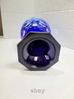 Vtg Bohemian Cobalt Blue Cut To Clear Cameo Etched Horse Glass Crystal Vase HTF