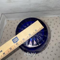 Vtg. Bohemian Czech Cobalt Blue Cut To Clear Crystal Glass Vase, Floral 12