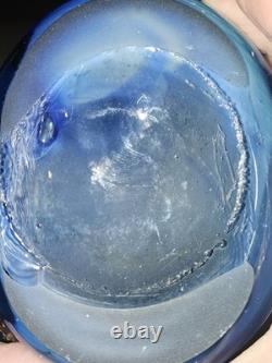 Vtg Brutalist Filip Ravert Hand Blown Art Nouveau Glass Vase Blue Copper Overlay Vtg Brutalist Filip Ravert Hand Blown Art Nouveau Glass Vase Blue Copper Overlay