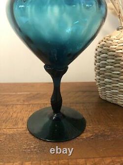 Vtg Empoli Venetian Glass Teal Blue Decanter Genie Bottle MCM 13 Twist Stopper