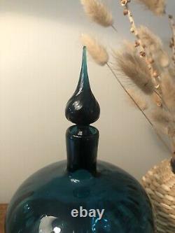 Vtg Empoli Venetian Glass Teal Blue Decanter Genie Bottle MCM 13 Twist Stopper