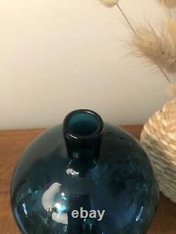 Vtg Empoli Venetian Glass Teal Blue Decanter Genie Bottle MCM 13 Twist Stopper