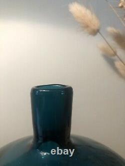 Vtg Empoli Venetian Glass Teal Blue Decanter Genie Bottle MCM 13 Twist Stopper