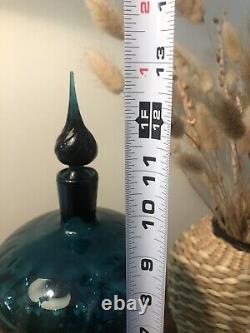 Vtg Empoli Venetian Glass Teal Blue Decanter Genie Bottle MCM 13 Twist Stopper